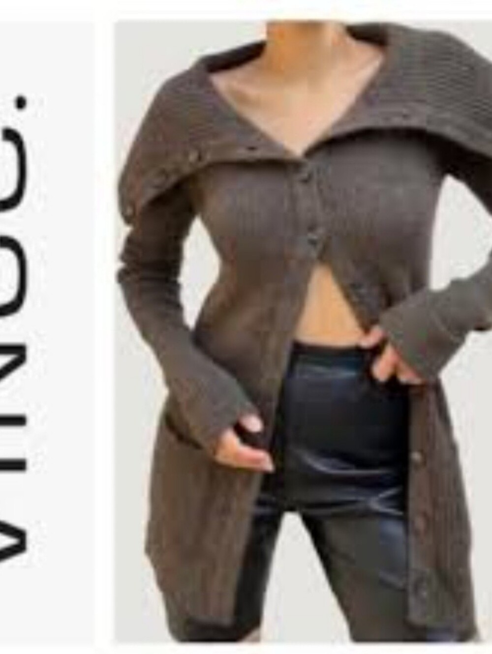 Vince Off-Shoulder Ribbed Button Front Sweater Cardigan in Brown